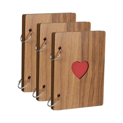 Álbum de recortes de madera, álbum de fotos de 3 piezas de 6x4 pulgadas, con 15 páginas negras, madera Foto 1 de 4