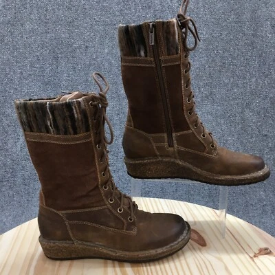 Женские сапоги Aetrex 8,5 Elsa до середины икры на шнуровке сбоку на молнии для верховой езды коричневая кожа - Изображение 1 из 4