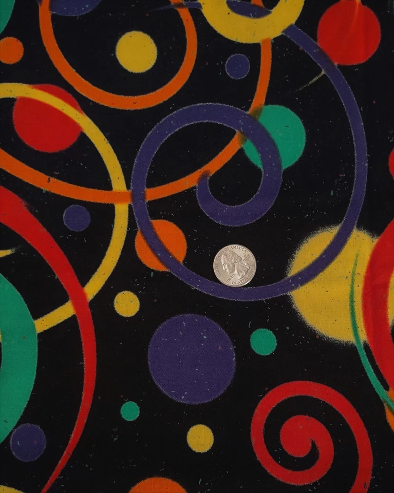 2 Yds Cotton Quilt Fabric-Multi Stack Whack Circle/Swirl-Reynolds/Blank Textiles Foto 1 de 1