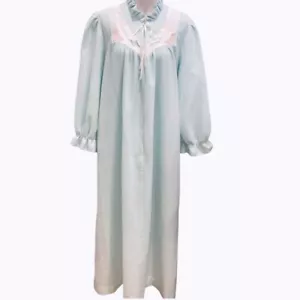 Vintage Gilligan & O'Malley Zip Up Mint Green Long Robe Housecoat M Lace Floral - Picture 1 of 12