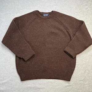 Vintage Lands End Sweater Men Large Brown Wool Crewneck Chunky Knit England Made - Picture 1 of 8
