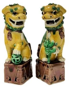 Antique Pair Glazed Porcelain Foo Lions Circa 1900 - Picture 1 of 7
