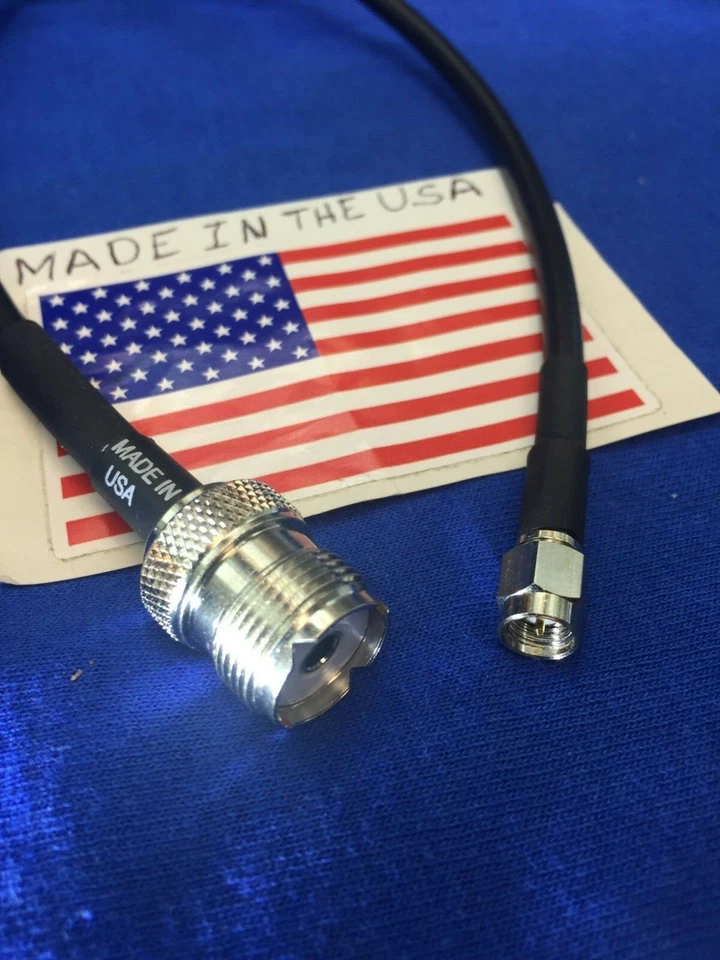8" SMA MALE to PL-259 SO-239 Female Jack jumper pigtail Cable RG58 MADE IN USA - Image 1 of 1