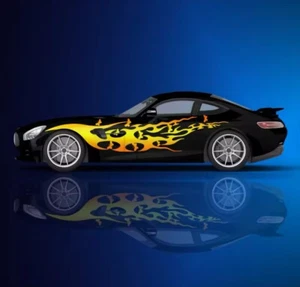 Flame Car Decals; Flame Racing Sport Livery Decal For Both Sides Of Car; Flames - Foto 1 di 1