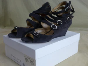 CHLOE Dark Grey/Charcoal Suede Gladiator Wedge Sandals Size 38/8 Box $950 Retail - Picture 1 of 9