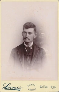Cabinet Card Antique Photo Handsome Man Mustache Big Ear Loomis Ransom Salina KS - Picture 1 of 6