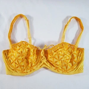 Victoria's Secret 34C Demi Bra Yellow Embroidered Unlined VTG - Picture 1 of 6