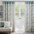 Fusion Beechwood Floral Ready Made Eyelet 100% Cotton Curtains Pair Duck Egg