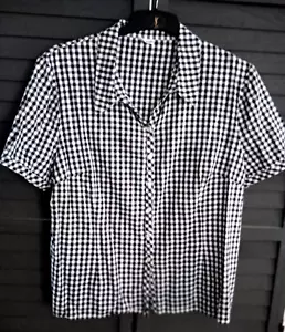 DAMART BLACK & WHITE CHECK SHORT SLEEVE COTTON BLOUSE SIZE 18 UK - Picture 1 of 4