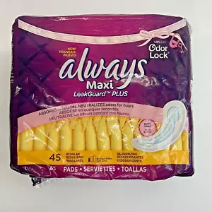 Always Maxi LeakGuard Plus Pads Odor Lock 45 Count, Regular - Discontinued 2011. - Picture 1 of 5