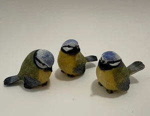 Small 3” Resin Blue Bluetit Bird Figurine Set of 3 - Picture 1 of 3
