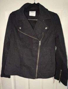 BLACK Old Navy Moto Jacket Coat WOMEN'S SMALL Pockets & Zippers ~ Cotton/Spandex - Picture 1 of 7