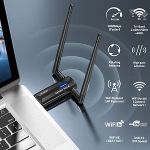 Tri-Band 2.4GHz | 5GHz | 6GHz USB 3.0 Wireless WiFi 6E Adapter Dual 5dBi Antenna - Picture 1 of 9