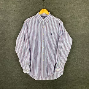 Ralph Lauren Yarmouth Mens Shirt 16 Blue Red Stripe Long Sleeve Button Down Pony - Picture 1 of 16