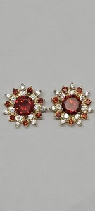 A. Large Flower Star Earring 14k Yellow Gold Ruby N CZ Stone Syntactic Push Back - Picture 1 of 9
