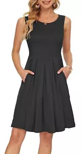 Women's Sleeveless Dresses for Women 2025 Pleated Loose Swing Knee Length Dre... - Picture 1 of 6