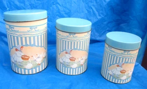 3 PC Nesting Canister set House of LLOYD Blue & Beige Striped Girl &Geese 1990 - Picture 1 of 15