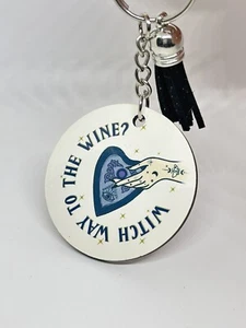 Witch Way to the Wine Keyring Keychain Witchy Tarot Psychic Halloween Gothic - Picture 1 of 1