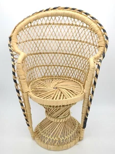 Vintage Wicker Peacock Fan Back Rattan Chair 16” Doll Plant Stand Boho Decor - Picture 1 of 6