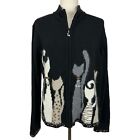 Vintage Coldwater Creek Sweater Women Size Xl Embellished Cats Zip Up Cardigan