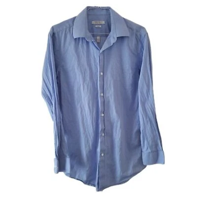 Camisa Perry Ellis Portfolio Calce Ajustado Para Hombre Azul Manga Larga Con Botones Foto 1 de 3