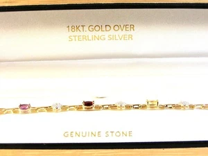 Sterling Silver w/ 18K Gold Overlay & Natural Stones Bracelet MIB - Picture 1 of 8