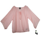 Alyx Blouse Women's Large Baby Pink Sheer Chiffon Lace Bow Accents 