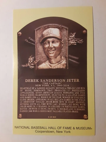 2020 Derek Jeter HOF Plaque Postcard canceled 9/08/21 with two MANTLE stamps Cover