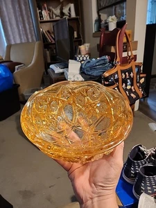 "Cuenco redondo vintage McKee PresCut Tolteca amarillo naranja carnaval 8"" - RARO" - Imagen 1 de 7