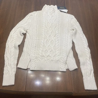 Polo Ralph Lauren вязаный свитер S укороченный разрез спереди кнопка сзади водолазка - Изображение 1 из 4