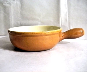 LANDERT 3 SWISS FONDUE STONEWARE POT 8" ORANGE & YELLOW THICK HANDLE CRAZED - Picture 1 of 9