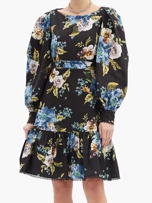 Erdem Rydal Dress Black Carnation Bouquet Floral  Mini Dress 8 (NEED ZIPPER) - Image 1 of 4