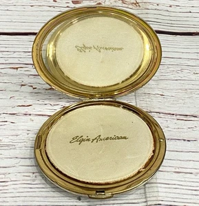 Vintage 50s Elgin American Daisy Pattern 2 Tone Compact With Mirror Powder Puff - Bild 1 von 10