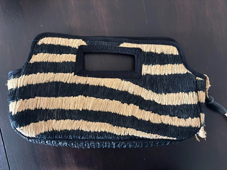 J. Клатч соломенный Crew Raffia кисточки с подкладкой черный желтовато-коричневый курорт летний прибрежный пляж - Изображение 1 из 4