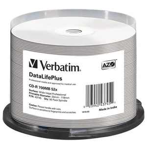 50x Verbatim CD-R Rohlinge 700MB 52x Schreiben bedruckbar Spindel Cakebox - Bild 1 von 1