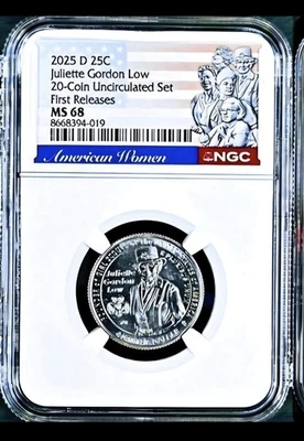 2025 D Juliette Gordon Low 25c NGC MS 68 American Women Quarter FIRST RELEASES - Image 1 of 3
