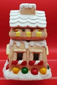 Vintage Ceramic Christmas Gingerbread House Potpourri Pot 3 Pc Holiday Set 1988 - Picture 1 of 12