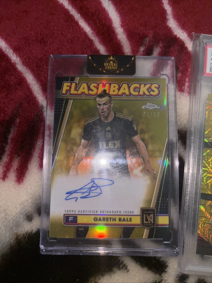 Tarjeta 2024 Topps Chrome MLS MLS Flashbacks Gareth Bale #1/50 Gold Auto LAFC Foto 1 de 3