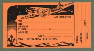 Airline Luggage label Bonanza Airlines #070 - Picture 1 of 1