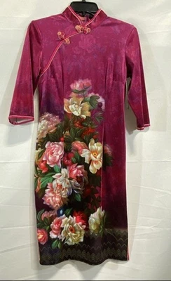 Jones New York Women's Pink Floral Embroidered Cheongsam Dress Sz S - Image 1 of 4