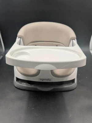 Base de bebé 2 en 1 elevadora de alimentación y asiento de piso con bandeja autoalmacenable - bronceado Foto 1 de 4