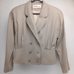 1980s Karl Lagerfeld Taupe Cropped Pure Wool Blazer Jacket, Logo Buttons M 14 - Picture 1 of 11
