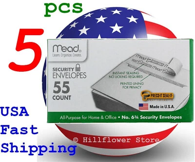 5 X Mead 75030 5/8 X 6.5 #6 55 piece/box white envelope with free trk# - Image 1 of 4
