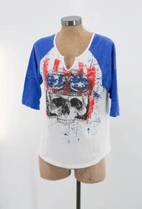 Harley Davidson Shirt Brandt's Wabash Indiana Skull Whits/Blue L - Picture 1 of 3