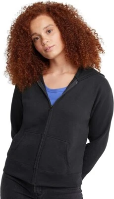 Sudadera con capucha Hanes para mujer talla M negra EcoSmart polar cremallera completa bolsillos nueva Foto 1 de 4