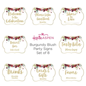 Burgundy & Blush Floral Party Sign Kit (Set of 8) - Picture 1 of 5