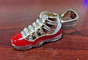 Men's 10k Yellow Gold Jumpman Jordan 23 Red Shoe 2.0' Real Diamond Pendant - Picture 1 of 4