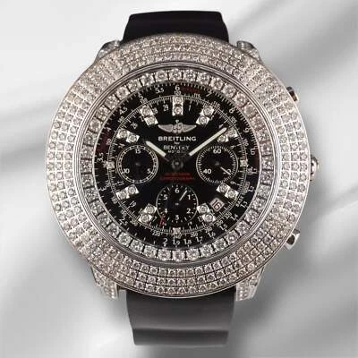 Breitling Bentley 55mm Black Dial 8ct Iced out Diamonds Mens Watch A44362 - image 1 of 4