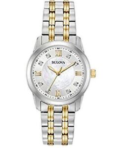 Bulova Quartz Women's Diamond Accent Silver Stainless Steel Watch 30 MM 98P168