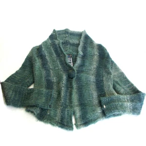 Dex Asymmetrical Acrylic/Wool Blend SZ M Collared Large Button Teal Knit Sweater - Picture 1 of 7